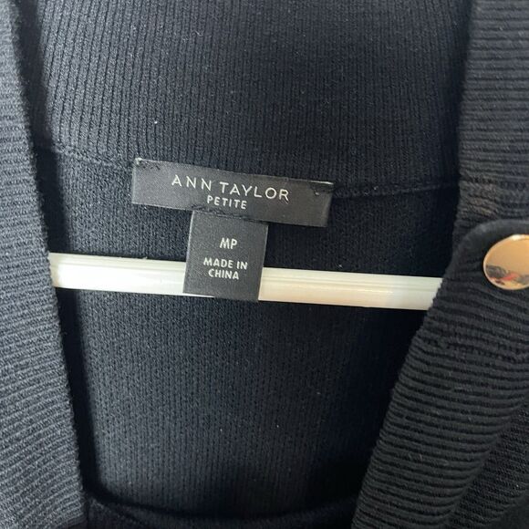 Ann Taylor M Mock Neck Black White Stripes Sweater Dress with Gold Buttons 267 - Picture 4 of 8